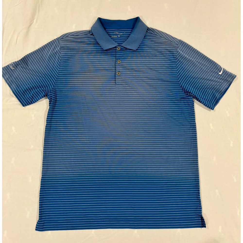 Nike Golf Dri-FIT Polo Shirt Mens Large Blue Striped Cobble Creek Short Sleeve